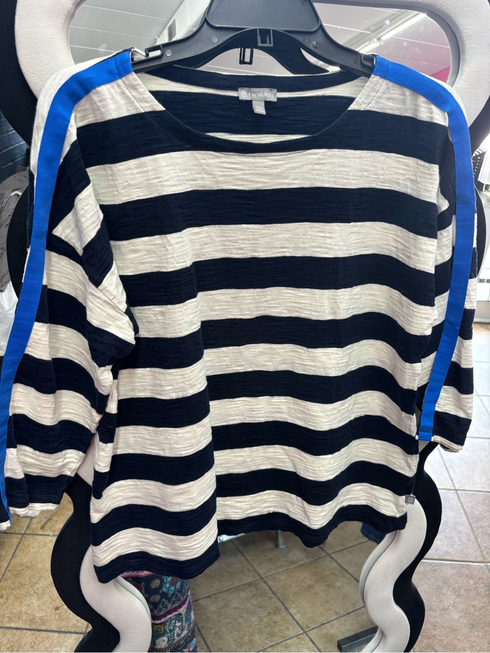 Talbots Striped Black, White & Pink Knit Top